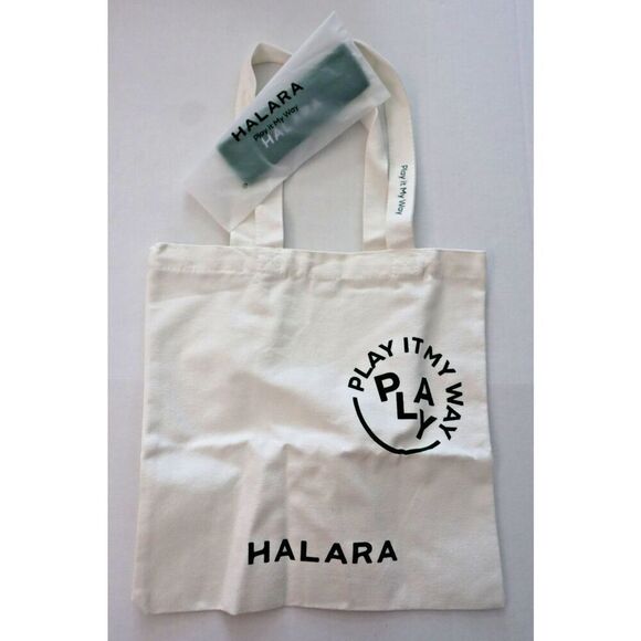 Halara Unisex White Reusable Canvas Top Handle Tote Bag w/Terrycloth Headband - Picture 1 of 5
